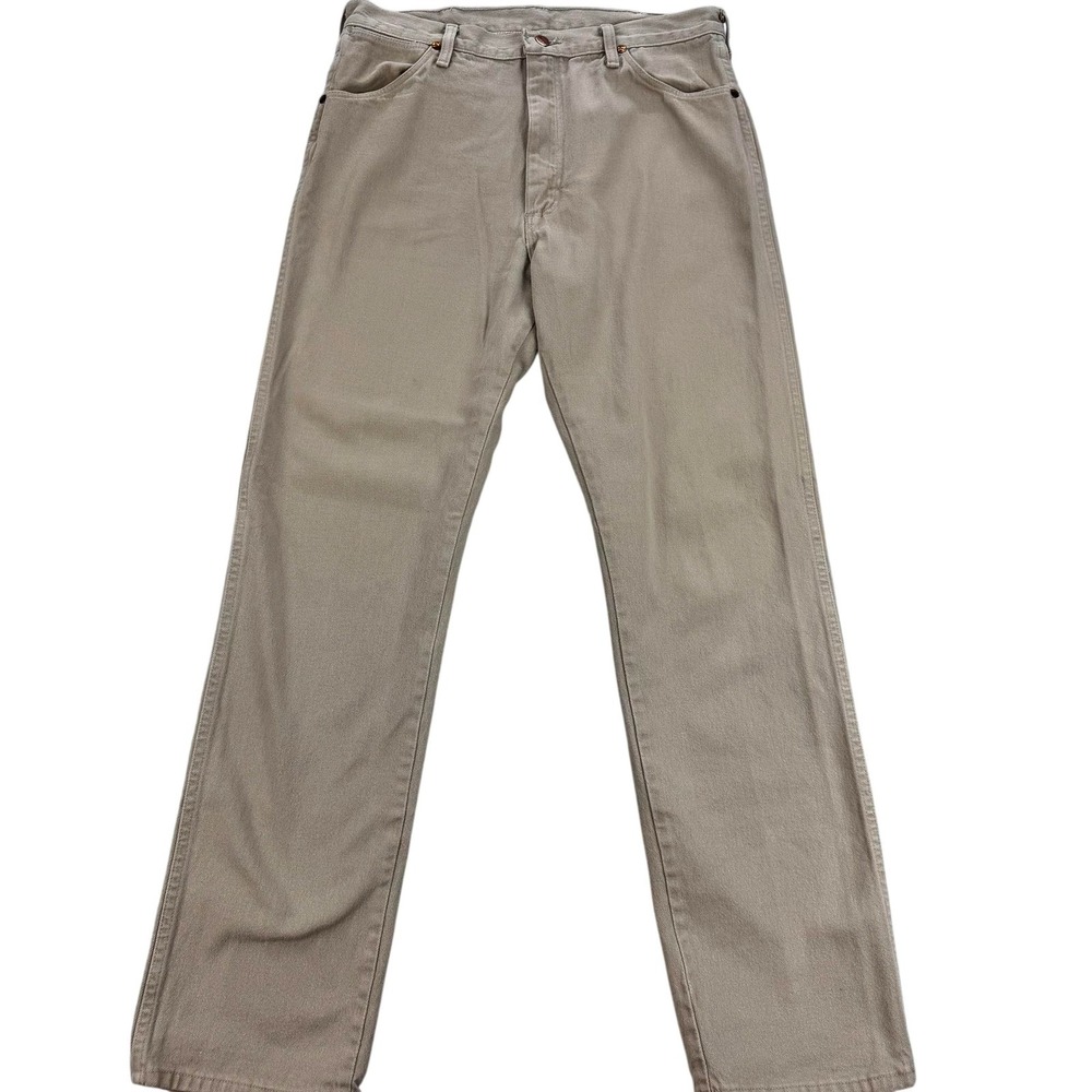 Vintage Wrangler 13MWZ Jeans Mens 35 Beige Cowboy Cut Straight Denim USA 34x34